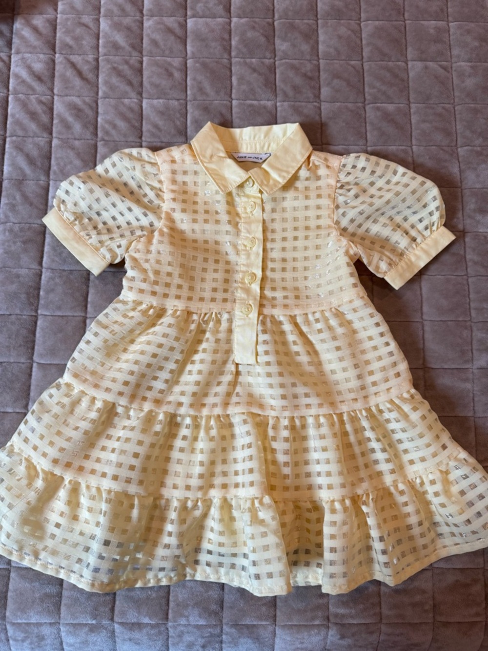 Janie and Jack Butter Yellow Gingham Collared Dress
